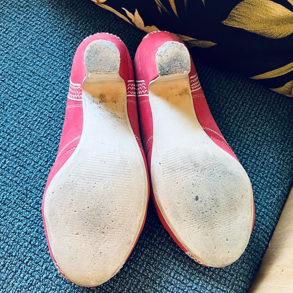 Miss L Fire LANAI Peep Toe Bow Pumps 40s Heels Red Suede Size 38 Rare - Picture 10 of 10